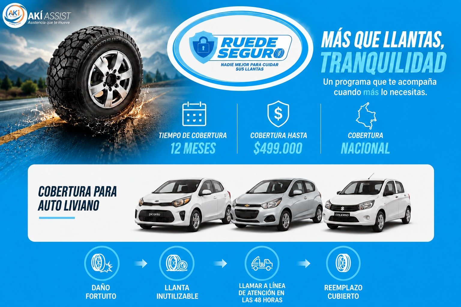 Ruede Seguro Auto liviano (Llantas hasta $499.999)